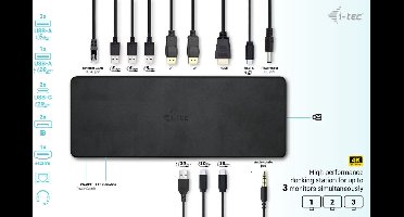 i-Tec - USB-C Docking Station Pro - Triple Video - 2 x Displayport + 1 x HDMI + 4 x USB + 2 x USB-C + Audio + Ethernet + 100W