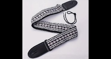 P&P® - Professionele Verstelbare Stevige Gitaarband - Guitar strap Band - Luxe Gitaarriem - Bas/Elektrische /Akoestische/ Klassieke Gitaar - Geborduurd Zwart - Wit