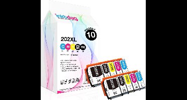 Inktdag inktcartridges voor Epson 202XL, Epson 202, Epson 202xl multipack van 10 kleuren (2*zwart, 2*foto zwart, 2*C/M/Y) Multipack van 10 cartridges voor Expression Premium XP 6000, XP 6005, XP 6100 en XP 6105