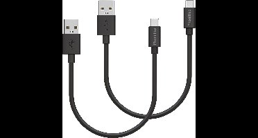 2x USB C naar USB A Kabel Zwart - 0,2 meter - Oplaadkabel voor Sony Xperia X COMPACT / XA1 / XA2 / ULTRA