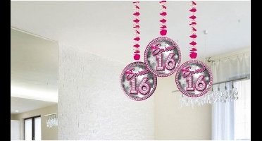 6x stuks Sweet 16 - Sixteen - leeftijd feest versiering rotorspiralen - 16e verjaardag - karton - meisjes
