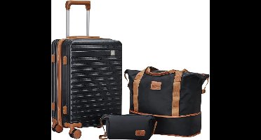 Premium Koffer met harde schaal, 3 stuks, handbagage, reiskoffer, middelgroot, 4 wielen, licht, rolkoffer met trolley en TSA-slot, M, 35 l + 30 l, zwart, Medium, koffer