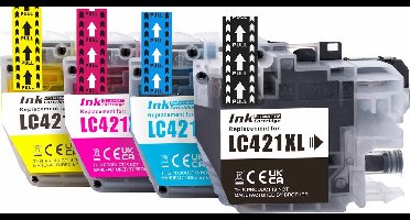 Inktcartridges Geschikt voor Brother LC-421XL / LC421XL | Multipack van 4 stuks Geschikt voor Brother DCP-J1050DW - MFC-J1010DW - DCP-J1140DW - LC421 - LC 421