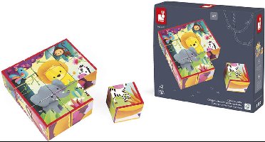 Janod Kubkid - Jungledieren - 9 Geïllustreerde Blokken Met Jungledieren - 2-In-1 Spel: Een Bouwspel En Puzzel - Geschikt Vanaf 2 Jaar