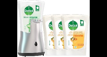 Dettol - Automatische Zeepdispenser No Touch & 3x250ml Handzeep No Touch Navulling - Honing & Sheabutter - Voordeelverpakking