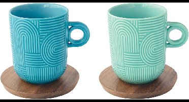 Koffiekop/thee set/2 beker 35 cl + schotel acacia TLO1