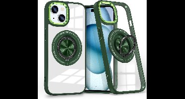 Hoesje Geschikt voor iPhone 15 hoesje voor Magsafe Transparant hard case Groen - kickstand Draaibare Ring Houder