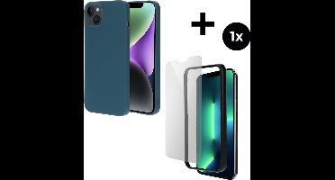 Mobiparts Silicone Cover hoesje geschikt voor Apple iPhone 14 Plus met 1 Screenprotector van Gehard Glas - Blauw