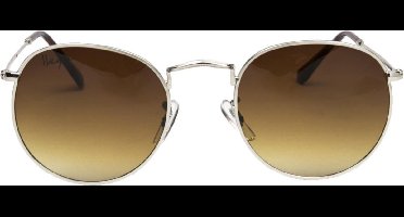 HAGA Eyewear Ronde Zonnebril - Goudkleurig - Dames - 100% UV-A en UV-B Bescherming - Inclusief Microvezel Pouch