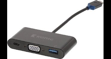 Konig USB-C naar VGA, USB-A en USB-C adapter - 0,15 meter