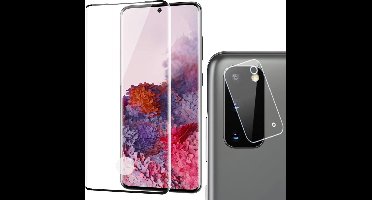 Screenprotector geschikt voor Samsung S20 - Full Glas + Camera Protector Lens