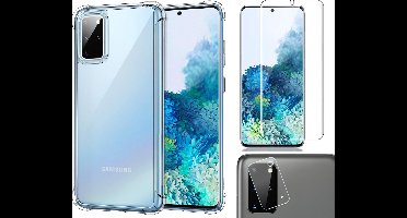 Hoesje geschikt voor Samsung Galaxy S20 Plus - Transparant Shock Proof Siliconen Case + Screenprotector + Camera Protector