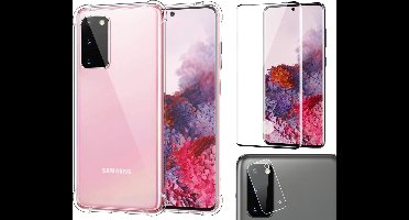 Hoesje geschikt voor Samsung Galaxy S20 - Transparant Shock Proof Siliconen Case + Screenprotector Full + Camera Protector