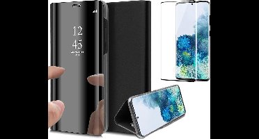 Hoesje geschikt voor Samsung S20 Plus en Screenprotector Book Case Spiegel + Screenprotector Full - Zwart