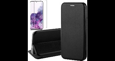 Hoesje geschikt voor Samsung Galaxy S20 - Screen Protector GlassGuard - Book Case Kunstleer ThinShield Zwart & Screenprotector