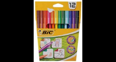12 Kleurstiften - Viltstiften - merk BIC - kwaliteit -kleur stiften