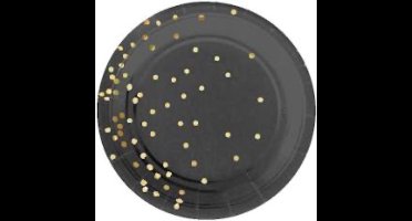 Kartonnen Bordjes zwart met stippen 18cm 10st - Wegwerp borden - Feest/verjaardag/BBQ borden / Gebak bordjes maat