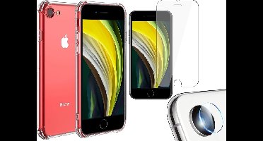 Hoesje geschikt voor iPhone SE 2022 / SE 2020 / 8 / 7 - Anti Shock Proof Siliconen Back Cover Case Hoes Transparant - Screenprotector Tempered Glass - Camera Screen Protector
