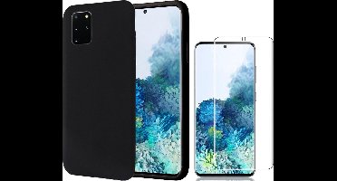 Hoesje geschikt voor Samsung S20 Plus - Liquid Siliconen Case + Screenprotector - Zwart