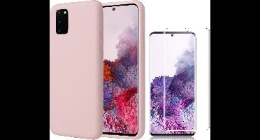 Hoesje geschikt voor Samsung S20 - Liquid Siliconen Case + Screenprotector - Roze