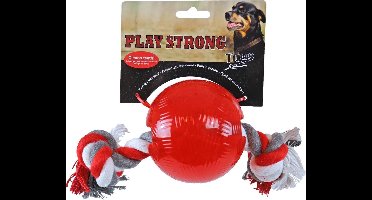 Play Strong rubber bal met floss 10 cm rood