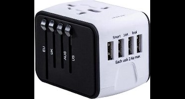 FEDEC Universele Wereldstekker met 4 USB Poorten - Internationale Reisstekker voor 150+ landen - Reis Adapter - Wereld Stekker - Oplader – Wit