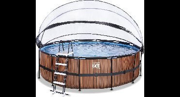 EXIT Wood Frame Zwembad ø450 - Opzetzwembad - met Zandfilterpomp & Overkapping & Warmtepomp - Rond - Bruin