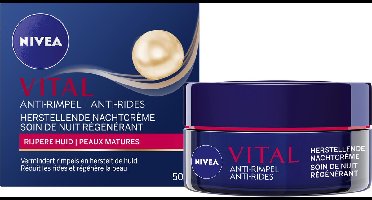 NIVEA VITAL Anti-Rimpel Herstellende Nachtcrème voor Vrouwen - Rijpe Huid - Hydrateert en revitaliseert - Met Vitamine F, Teunisbloemolie en Calcium - 50 ml