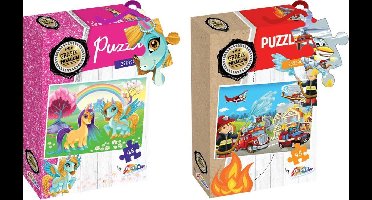 Grafix puzzel voor kinderen - 2x legpuzzel - Thema: brandweer & unicorns - 45 puzzelstukjes - 29 X 39 CM