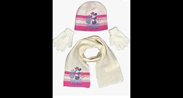Minnie Mouse winterset - muts / sjaal / handschoenen - wit/roos - maat 54 cm