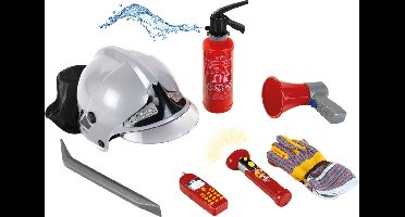 Klein Toys 7-delige brandweerset - brandblusser, zaklamp, helm, handschoenen, koevoet, megafoon, mobiele telefoon - incl. 0,5 L watertank - multicolor