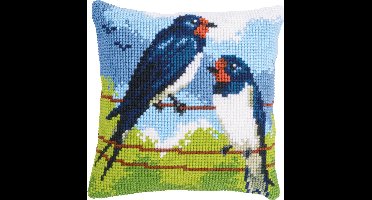Vervaco - Kruissteekkussen kit - Zwaluwen - PN-0149951 - Borduren - Borduurpakket - Borduurpakket volwassenen - Borduurpakket kind