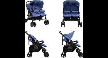 vidaXL Tweelingkinderwagen staal marineblauw - Tweeling Kinderwagen - Tweeling Kinderwagens - Kinderwagen - Kinderwagens