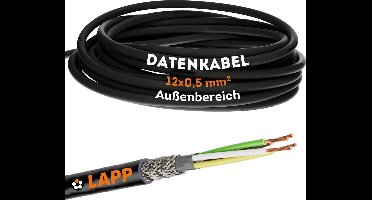 10 meter Lapp 1030525 LiYCY afgeschermde stuurstroomkabel 12x0,5 mm² I UV-bestendig I signaalkabel 12 aders I datakabel voor buitengebruik I soldeerkabel I LED aansluitkabel I zwarte aansluitkabel