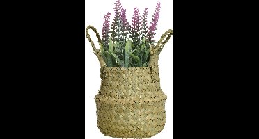 Everlands Lavendel kunstplant in rieten mand - lichtroze - D16 x H27 cm