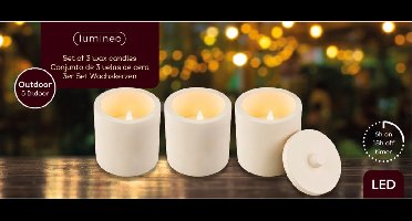 Lumineo LED kaarsen - set 3x st - beton wit - met deksel - D8 x H10 cm - voor buiten