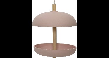 Decoris vogel voedersilo hangend - lichtroze - bamboe hout - 21 x 25 cm