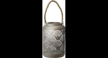 Lumineo Tuin lantaarn - solar - taupe - D15 x H23 cm - metaal - buitenverlichting