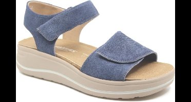Hartjes, WOOGIE, 132.2002/40 65.00, Jeansblauwe dames sandalen met klittenband sluiting en uitneembaar voetbed maat 41