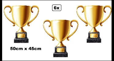 6x Wanddecoratie troffee beker 50cm x 45cm - Karton - EK voetbal sport Cup troffee beker kampioen