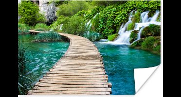 Poster Brug - Water - Planten - Waterval - Groen - 30x20 cm