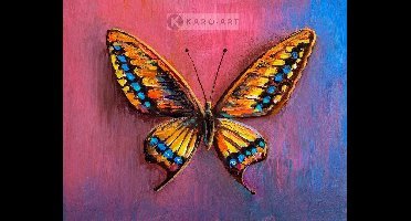 Schilderij - Vlinder in kleuren (op canvas geprint olieverf schilderij) , 3 maten, Multikleur , Wanddecoratie, voor slaap- en woonkamer,