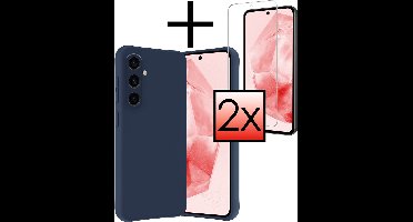 Hoesje - Met 2x Screenprotector - Geschikt voor Samsung Galaxy A35 - Sterk & Shockproof - Back Cover - Siliconen Case - Telefoon Hoes - Donkerblauw
