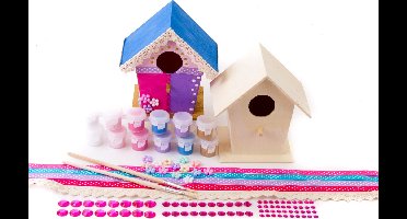 Vogelhuisje Schilderen Knutselpakket – 2 Houten Vogelhuisjes DIY – Creatief Knutselen voor Kinderen – Complete Set met Verf, Penselen en Decoraties – Kinderfeestje & Cadeau