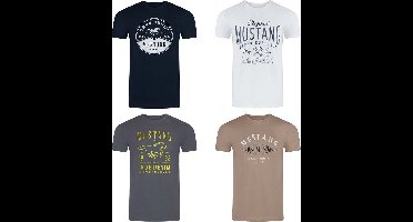 Mustang Heren T-Shirt 4-pack Mustang heren-T-shirt regular fit Veelkleurig 3XL Ronde Hals Volwassenen Opdruk Print Shirts