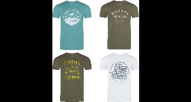 Mustang Heren T-Shirt 4-pack Mustang heren-T-shirt regular fit Veelkleurig 4XL Ronde Hals Volwassenen Opdruk Print Shirts