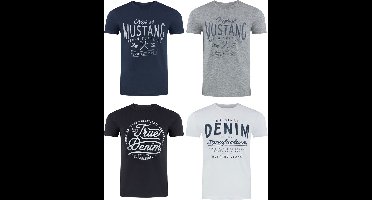 Mustang Heren T-Shirt Broeken Basic Print 4er Pack Fit Veelkleurig Volwassenen Opdruk Print Shirts