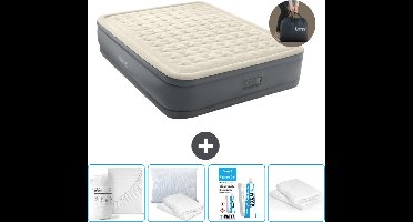 Intex Luchtbed - 2-Persoons - 152 x 203 x 46 cm - Grijs - Inclusief pomp - Hoeslaken - Kussen - Reparatieset en Kussenbeschermer