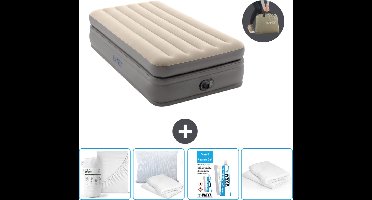 Intex Luchtbed - 1-Persoons - 99 x 191 x 51 cm - Grijs - Inclusief pomp - Hoeslaken - Kussen - Reparatieset en Kussenbeschermer