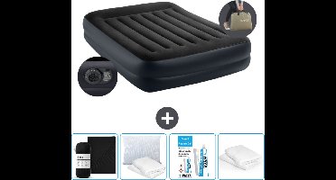 Intex Luchtbed - 2-Persoons - 152 x 203 x 42 cm - Blauw - Inclusief pomp - Hoeslaken - Kussen - Reparatieset en Kussenbeschermer